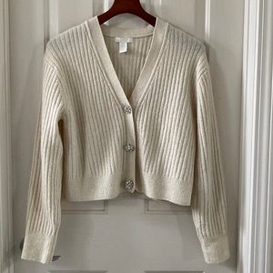 H&M cream, rhinestone-button knit cardigan